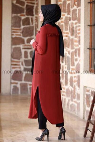 Fırfırlı Uzun Tunik Kiremit - Fashion Showcase Design - FSC2118