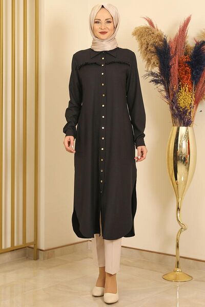 Fırfırlı Uzun Tunik Siyah - Fashion Showcase Design - FSC2118