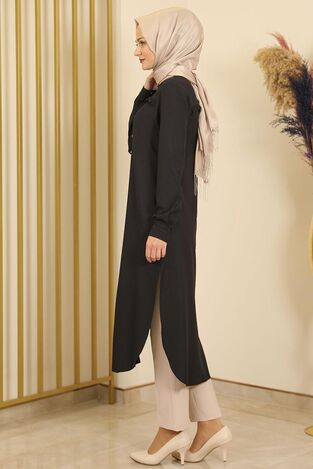 Fırfırlı Uzun Tunik Siyah - Fashion Showcase Design - FSC2118 - Thumbnail