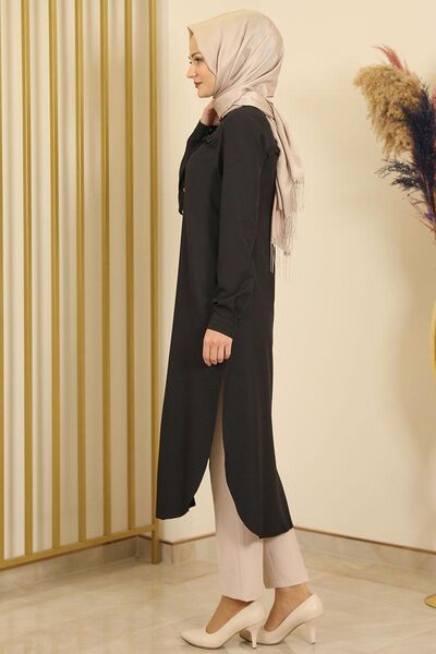 Fırfırlı Uzun Tunik Siyah - Fashion Showcase Design - FSC2118