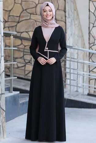 Firuze Elbise Siyah SMR1012 - Thumbnail