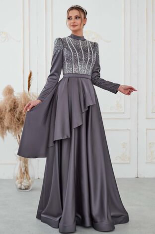 Fiyona Abiye Gri - Dresslife Tesettür Giyim - DRS3015 - Thumbnail