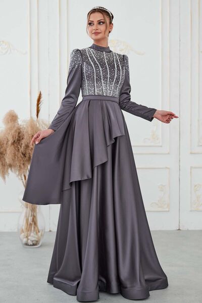 Fiyona Abiye Gri - Dresslife Tesettür Giyim - DRS3015