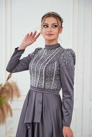 Fiyona Abiye Gri - Dresslife Tesettür Giyim - DRS3015 - Thumbnail