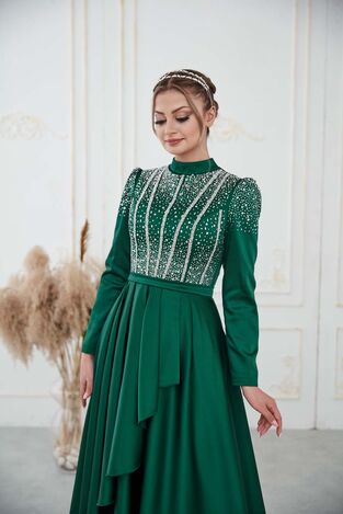 Fiyona Abiye Zümrüt - Dresslife Tesettür Giyim - DRS3015 - Thumbnail