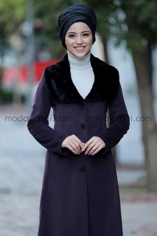 Fur Coat - Jacket - Damson Color - Dresslife - Thumbnail