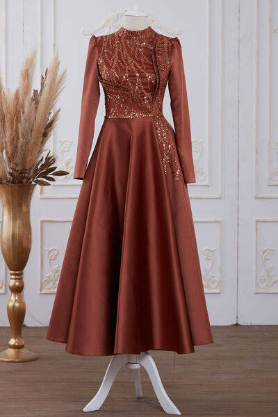 Galia Saten Abiye Kiremit - Dresslife Tesettür Giyim - ALM2111