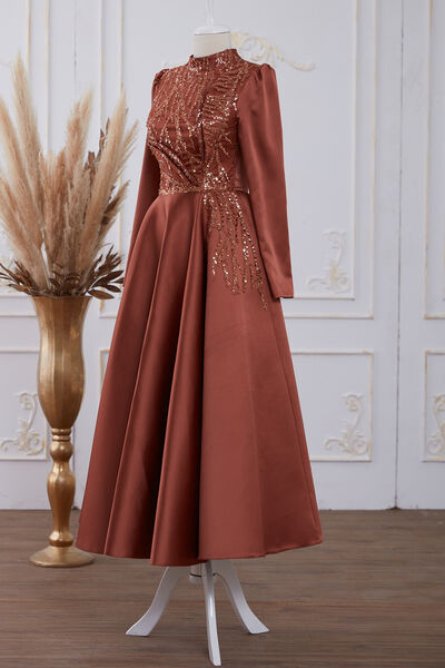 Galia Saten Abiye Kiremit - Dresslife Tesettür Giyim - ALM2111