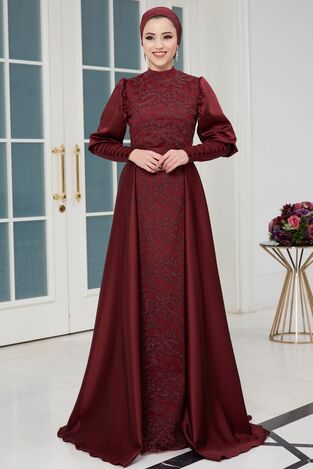 Gülce Abiye Bordo - Dresslife Tesettür Giyim - ALM2104 - Thumbnail