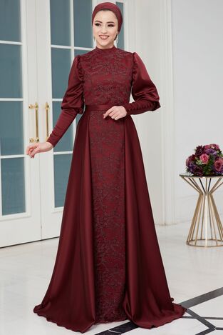 Gülce Abiye Bordo - Dresslife Tesettür Giyim - ALM2104 - Thumbnail