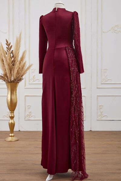Güneş Saten Abiye Elbise Bordo - Dresslife Tesettür Giyim - ALM2112