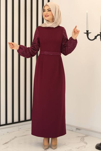 Hilal Abiye Elbise Mürdüm - Fashion Showcase Design - FSC3020