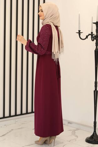 Hilal Abiye Elbise Mürdüm - Fashion Showcase Design - FSC3020 - Thumbnail
