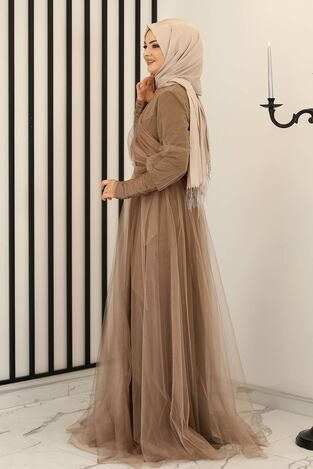 İnci Tül Abiye Tütün - Fashion Showcase Design - FSC2158 - Thumbnail