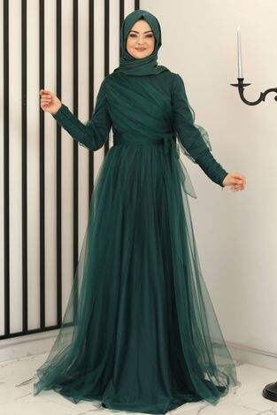 İnci Tül Abiye Zümrüt - Fashion Showcase Design - FSC2158 - Thumbnail
