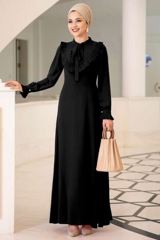 Dresslife Tesettür Giyim - Irmak Elbise Siyah ALM2055