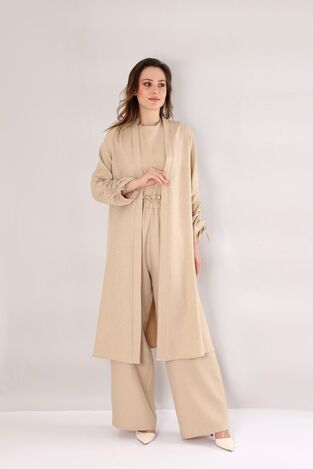 Keten Kolu Tünel Detay Kimono - Bej - FSC3113 