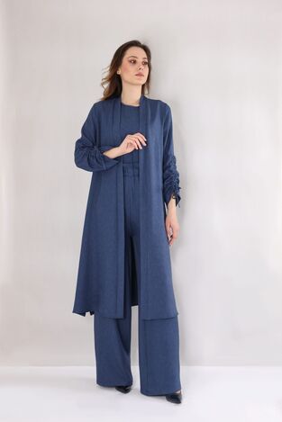 Keten Kolu Tünel Detay Kimono - Mavi - FSC3113 