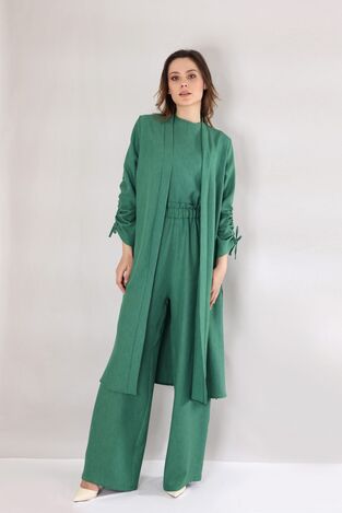Keten Kolu Tünel Detay Kimono - Yeşil - FSC3113 