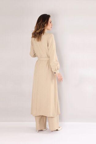 Keten Kuşaklı Kimono - Bej - FSC3111 