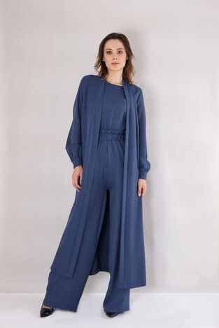 Keten Kuşaklı Kimono - Mavi - FSC3111 - Thumbnail