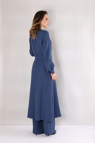 Keten Kuşaklı Kimono - Mavi - FSC3111 