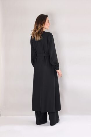 Keten Kuşaklı Kimono - Siyah - FSC3111 
