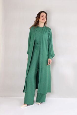 Keten Kuşaklı Kimono - Yeşil - FSC3111 - Thumbnail