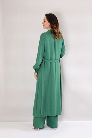 Keten Kuşaklı Kimono - Yeşil - FSC3111 
