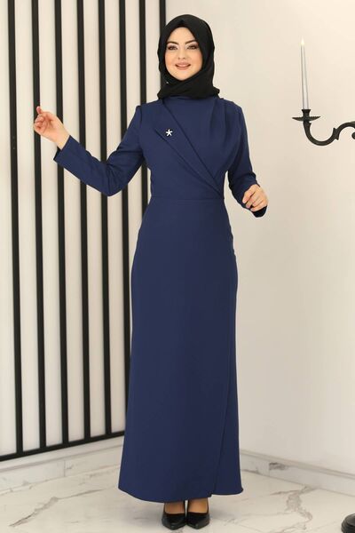 Kruvaze Elbise İndigo - Fashion Showcase Design - FSC2159