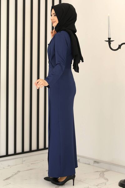 Kruvaze Elbise İndigo - Fashion Showcase Design - FSC2159