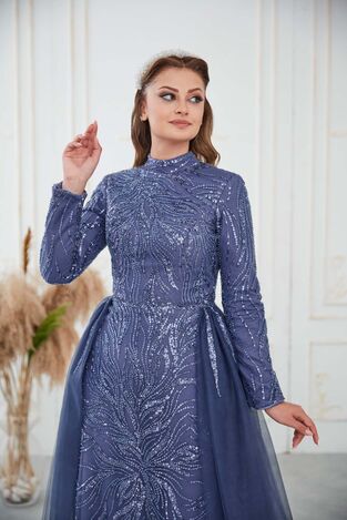 Liva Abiye İndigo - Dresslife Tesettür Giyim - DRS3016 - Thumbnail