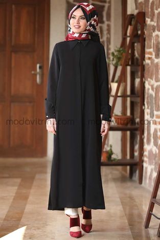 Long Tunic - Crepe - Black - MDV2003 - Thumbnail