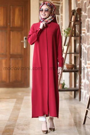 Long Tunic - Crepe - Maroon - MDV2003 - Thumbnail