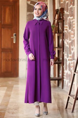 Long Tunic - Crepe - Purple - MDV2003 - Thumbnail