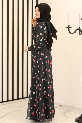 Manolya Şifon Elbise Antrasit - Fashion Showcase Design - FSC2165 - Thumbnail