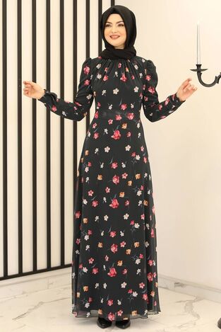 Manolya Şifon Elbise Antrasit - Fashion Showcase Design - FSC2165 - Thumbnail