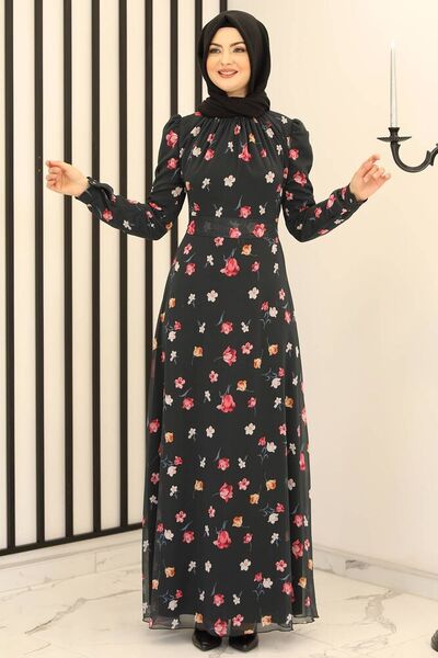 Manolya Şifon Elbise Antrasit - Fashion Showcase Design - FSC2165