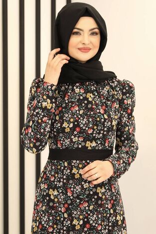 Manolya Şifon Elbise Siyah - Fashion Showcase Design - FSC2165 - Thumbnail