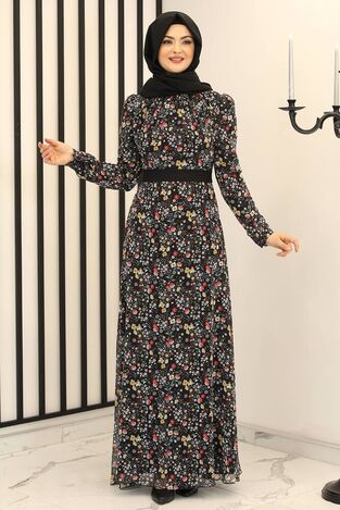Manolya Şifon Elbise Siyah - Fashion Showcase Design - FSC2165 - Thumbnail