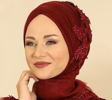 Minel Abiye Tül Şal ve Aplik Bordo - Fashion Showcase Design - FSC2115 - Fashion Showcase Design