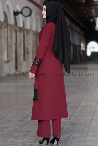 Narin Costume - Deux Pièces - Bordeaux - SFN1000 - Thumbnail