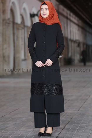 Narin Costume - Deux Pièces - Noir - SFN1000 - Thumbnail