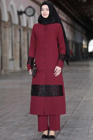 Narin Suit - Two Pieces - Maroon - SFN1000 - Thumbnail