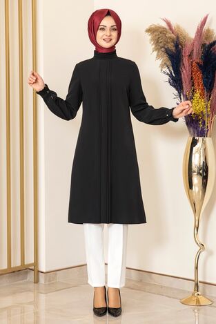 Nervürlü Tunik Siyah - Fashion Showcase Design - FSC2070 - Thumbnail