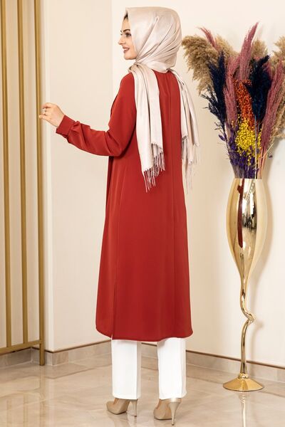 Nervürlü Uzun Tunik Kiremit - Fashion Showcase Design - FSC2074