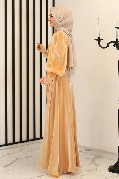 Nil Yandan Bağcıklı Abiye Hardal - Fashion Showcase Design - FSC3008