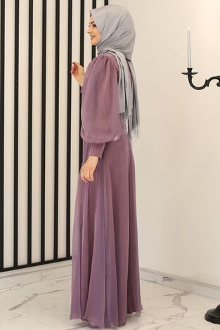 Nil Yandan Bağcıklı Abiye Lila - Fashion Showcase Design - FSC3008 - Thumbnail
