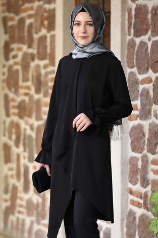 Nisa Tunik Siyah - Elben Tesettür Giyim - ELN1009 - Thumbnail