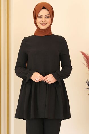 Nur Aerobin Pantolonlu Takım Siyah - Fashion Showcase Design - FSC2137 - Thumbnail